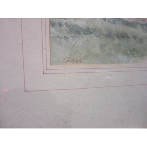 4039 - T.R BALL: A watercolour of Waxham church, signed to bottom left corner, framed and glazed, 21.5cm x ... 