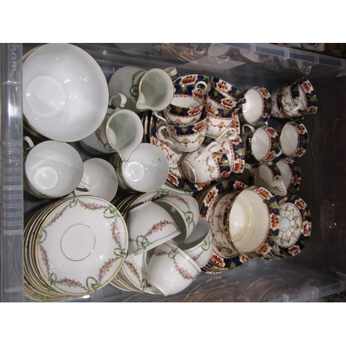 A Newhall style tea set and an imari palette tea set