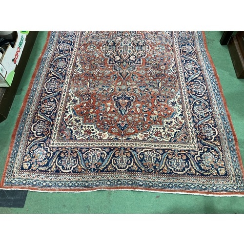 4513 - A small silk carpet, red ground, multiple borders, worn, 214cm x 132cm