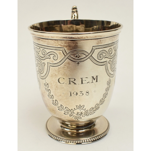 8024 - A Victorian Henry Wilkinson & Co, Silver Christening cup, London 1868, with monogram and date to car... 