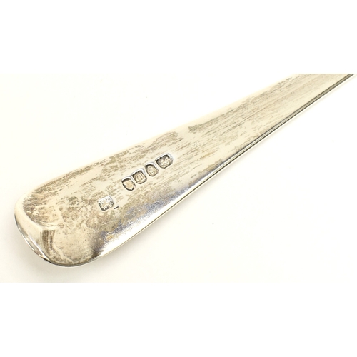 8042 - A George III, William Eley I & William Fearn silver soup ladle, London 1799, with crested handle, 33... 