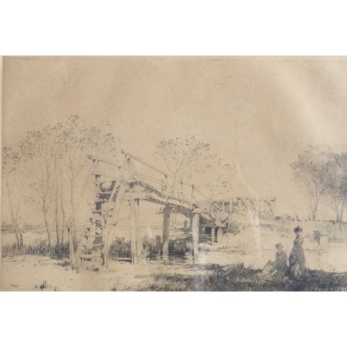 9014 - LEONARD RUSSELL SQUIRRELL RWS RI RE (1893 -1979) A framed and glazed etching,  riverside scene with ... 