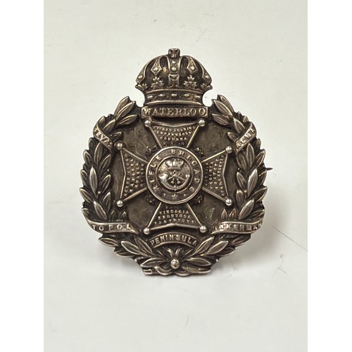A Victorian Rifle Brigade officer's badge, solid white metal, the crown ...