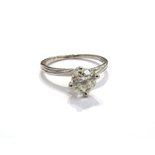6051 - A white gold diamond solitaire ring 1ct approx diamond, 14ct. Size N/O, 2.2g