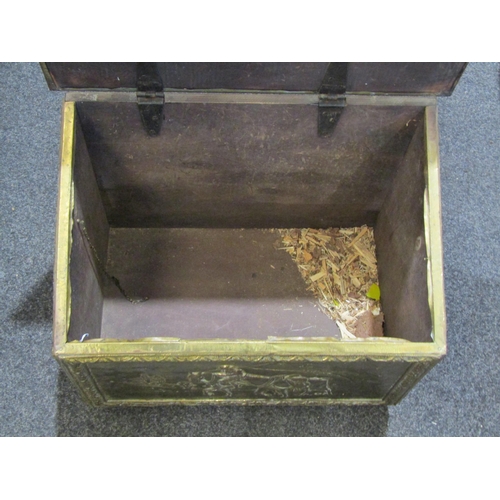 1046 - A brass coal box with rural scenes