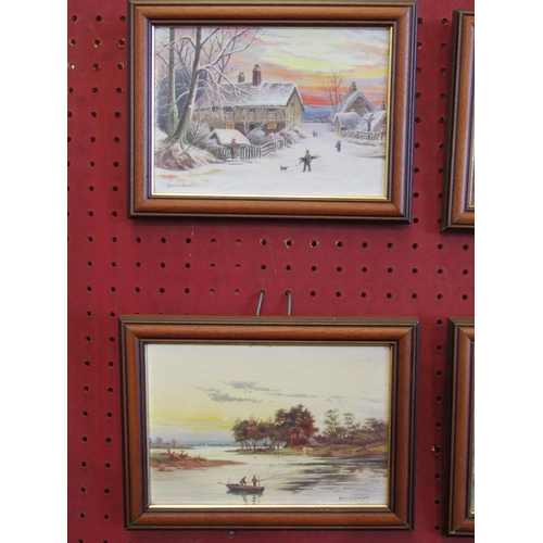 1050 - DENNIS HOWLETT: Four oils on board depicting rural village and waterside scenes. All signed, each 12... 