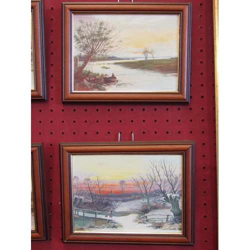 1050 - DENNIS HOWLETT: Four oils on board depicting rural village and waterside scenes. All signed, each 12... 