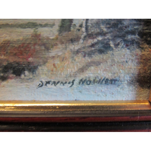 1050 - DENNIS HOWLETT: Four oils on board depicting rural village and waterside scenes. All signed, each 12... 