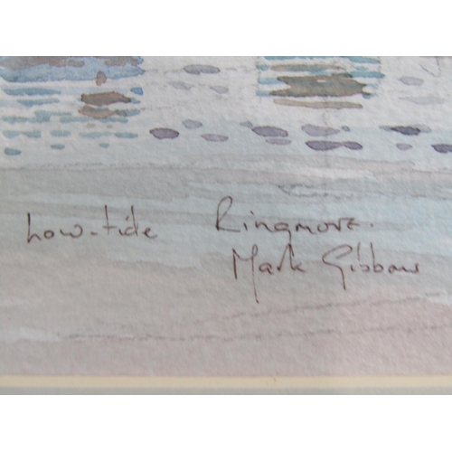 1057 - MARK GIBBONS (b.1949): A framed and glazed watercolour, 'Low-tide, Ringmore'. Signed. Image size 24.... 