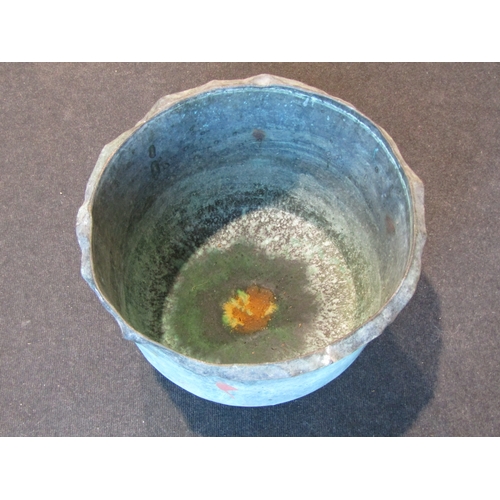 1003 - A copper riveted copper with folded rim, 49cm diameter