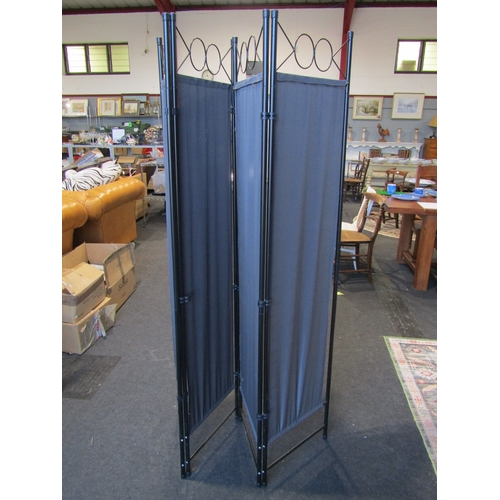 1008 - A black metal four-fold screen, 174cm tall
