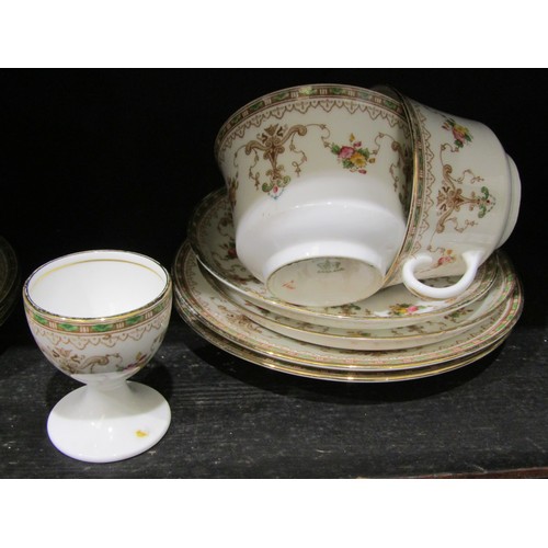 1031 - A selection of Aynsley tableware, green and brown on white ground, including coffee pot, egg cups, t... 