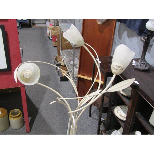 1037 - A cream painted floral design standard lamp and a table lamp on stepped base (2)