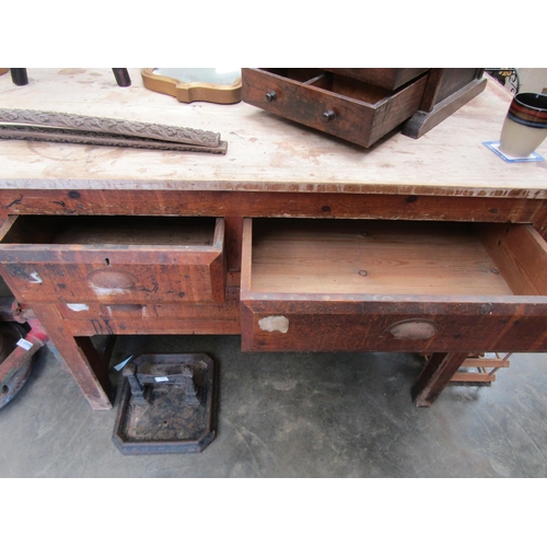 2001 - A large 19th Century work bench with three drawers to one side, D84 x W244 x H93cm