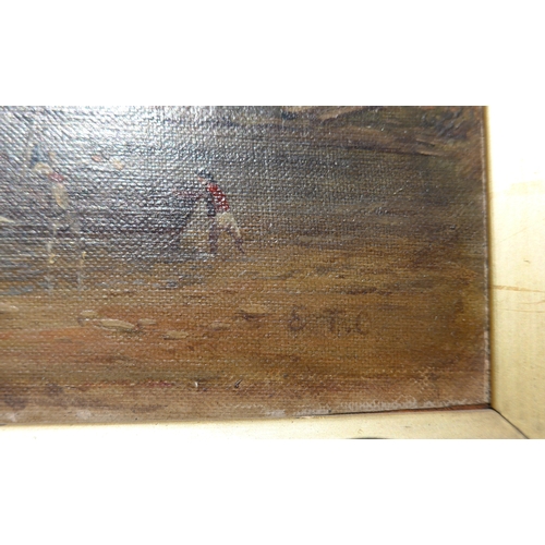 9016 - A 19th Century oil on canvas of a fishing vessel, signed E.T.C. lower right, 15cm x 25cm, heavy gilt... 