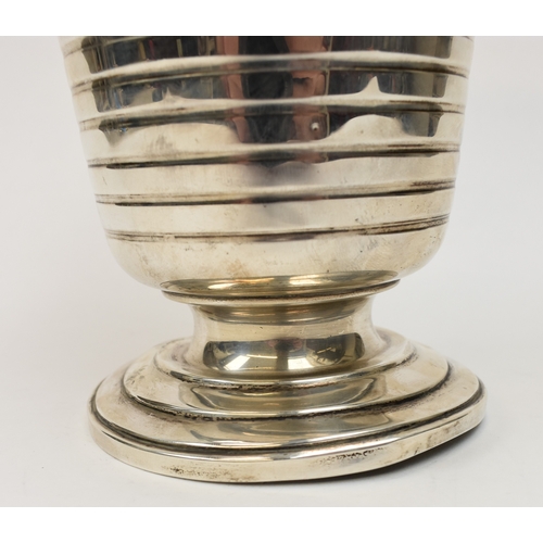 8007 - A silver presentation wine cooler ice bucket of Deco form by Barker Brothers Silver Ltd., Bakelite h... 