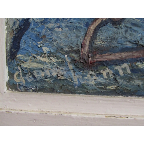 4053 - GEORGE HANN (1900 -1979): An oil on board of Cornish harbour scene, signed lower left, framed, 53cm ... 