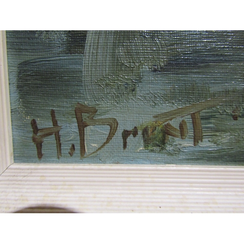 4059 - H.BRENT (XX): A framed oil on board, rural, river scene with cottages. Signed bottom left. Image siz... 