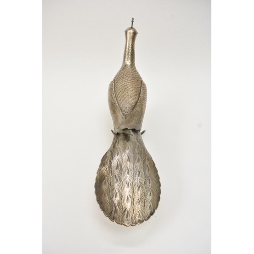 8035 - A Persian silver figure of a peacock, engraved feather detail, character marks to underside, 19.5cm ... 