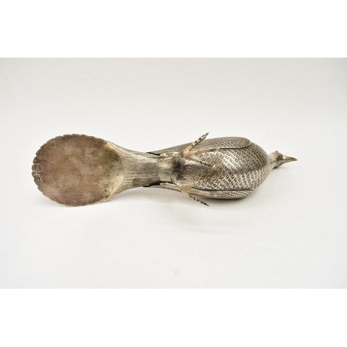 8035 - A Persian silver figure of a peacock, engraved feather detail, character marks to underside, 19.5cm ... 