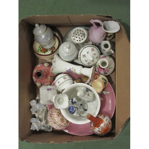 4226 - A box of ceramics to include vases, two French figures of a man and woman, small collectors plates a... 