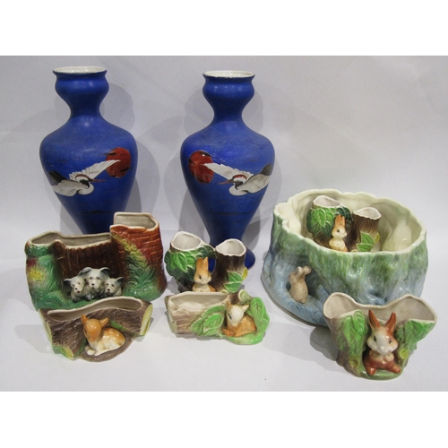 4386 - A selection of Hornsea and Sylvac flora and fauna ceramics together with a pair of Bow blue ground v... 
