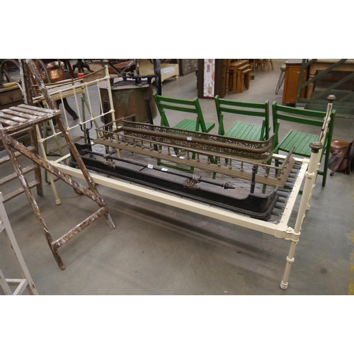 2026 - A 19th Century cast iron and brass single bed frame painted white