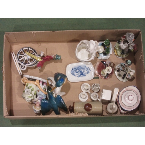 4438 - Assorted ceramics including clown figures, Capodimonte, gent on Penny Farthing cycle, Kingfishers on... 