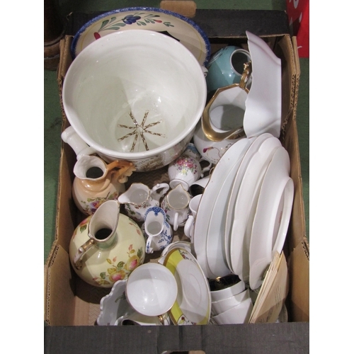 4069 - A box of ceramics including a Worcester blush style ewer, a planter 