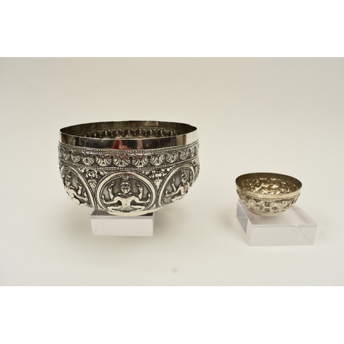8030 - An Indian silver bowl with deity decoration and miniature bowl, 7cm tall, 10.5cm diameter & 2.5cm ta... 