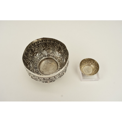 8030 - An Indian silver bowl with deity decoration and miniature bowl, 7cm tall, 10.5cm diameter & 2.5cm ta... 