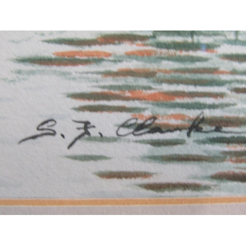 1062 - SYDNEY F. CLARKE (1939-2014): A framed and glazed watercolour of sailing vessel on still waters, sig... 