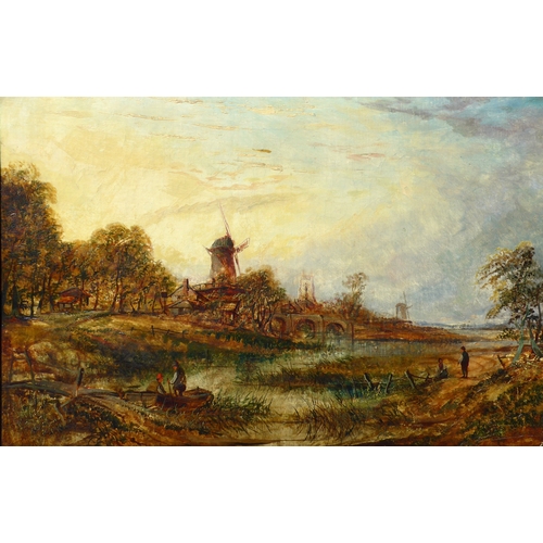 9012 - Attributed to Joseph Paul (1804-1887) An ornate gilt framed oil on canvas, river mouth scene with fi... 