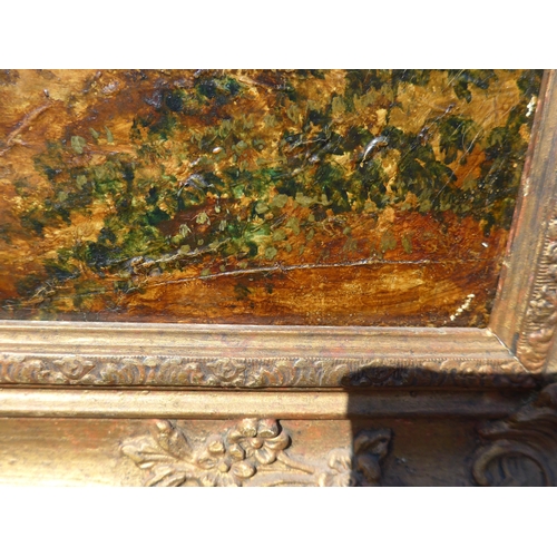 9012 - Attributed to Joseph Paul (1804-1887) An ornate gilt framed oil on canvas, river mouth scene with fi... 