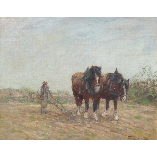 9013 - GEORGE SMITH RSA (1870-1934) An ornate gilt framed oil on canvas, 'Ploughing the Fields'. Signed low... 