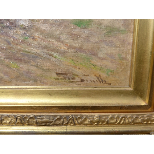 9013 - GEORGE SMITH RSA (1870-1934) An ornate gilt framed oil on canvas, 'Ploughing the Fields'. Signed low... 
