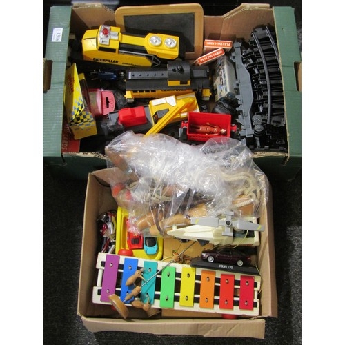 1438 - Two boxes and a bag of children's toys to include soft toy animals