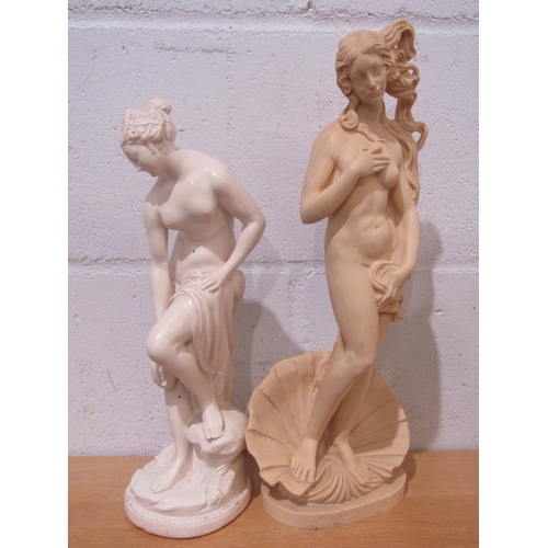 1025 - Two resin parian style semi-clad ladies and a Parian figural group 
