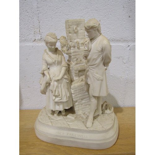 1025 - Two resin parian style semi-clad ladies and a Parian figural group 