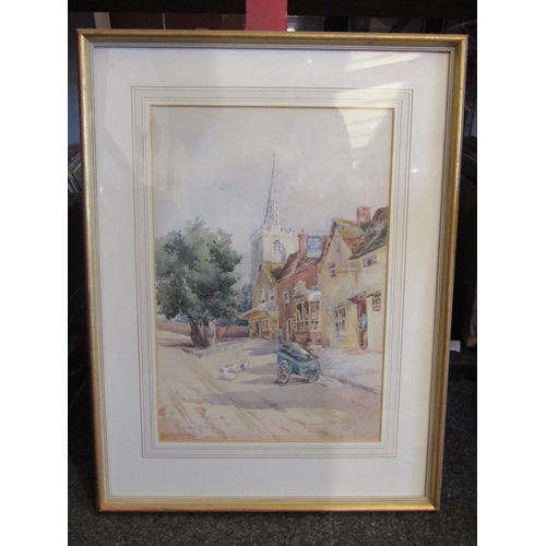 1064 - HERBERT JAMES FINN (1860-1942): A framed and glazed watercolour, Chobham Village scene, 1899, pencil... 