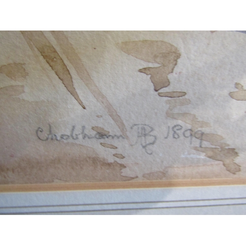 1064 - HERBERT JAMES FINN (1860-1942): A framed and glazed watercolour, Chobham Village scene, 1899, pencil... 