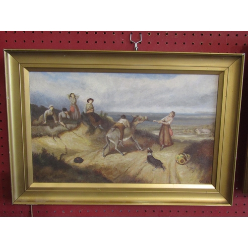 1066 - A 19th Century painting of beach donkey with figures. Monogram C.G.C. Image size 29cm x 39.5cm