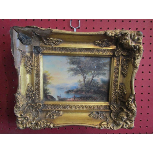 1068 - In the manner of Alexander Nasmyth (1758-1840) an ornate gilt framed painting, tree lined lake scene... 
