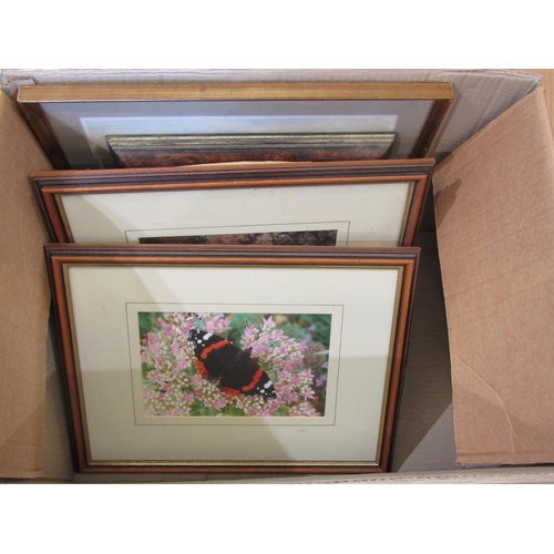 1099 - A box of pictures and prints including broads scene. Also RG Rhodes watercolour of market scene and ... 