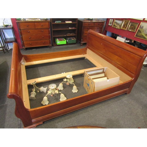 1101 - A modern hand built sleigh bed frame, no slats, 220cm long x 186cm wide