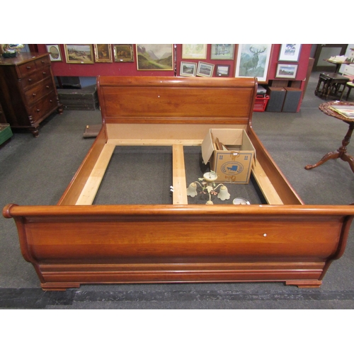 1101 - A modern hand built sleigh bed frame, no slats, 220cm long x 186cm wide