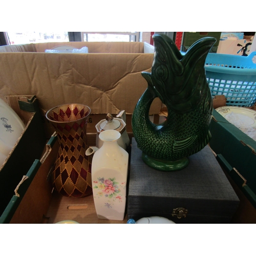 1149 - Two boxes of ceramics including Royal Worcester, Royal Albert, Wedgwood Jasperware, Dartmouth glug j... 