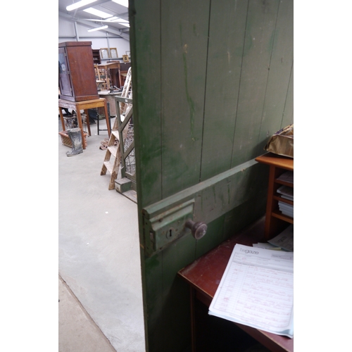 2057 - A green painted pine cottage door, 75.5x183cm