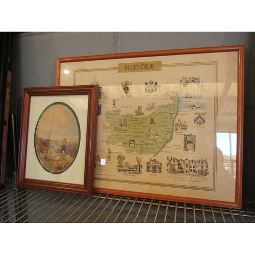 1442 - A map of Suffolk, printed by East Anglian magazine 1964, designed by R.Sullivan, framed and glazed, ... 