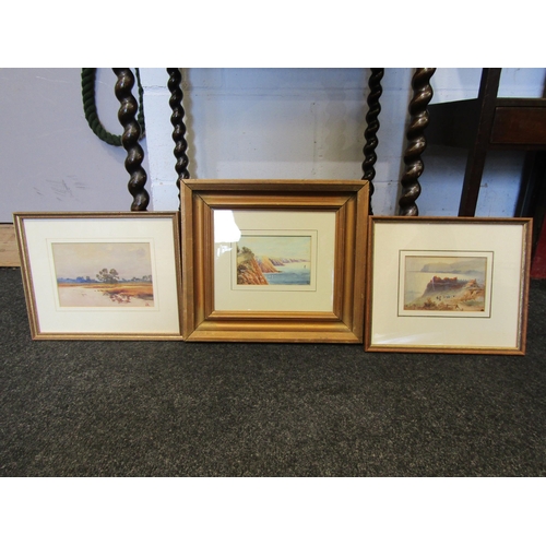 1444 - Three watercolours of coastal and river scenes, including possibly Broads scene with Church to backg... 